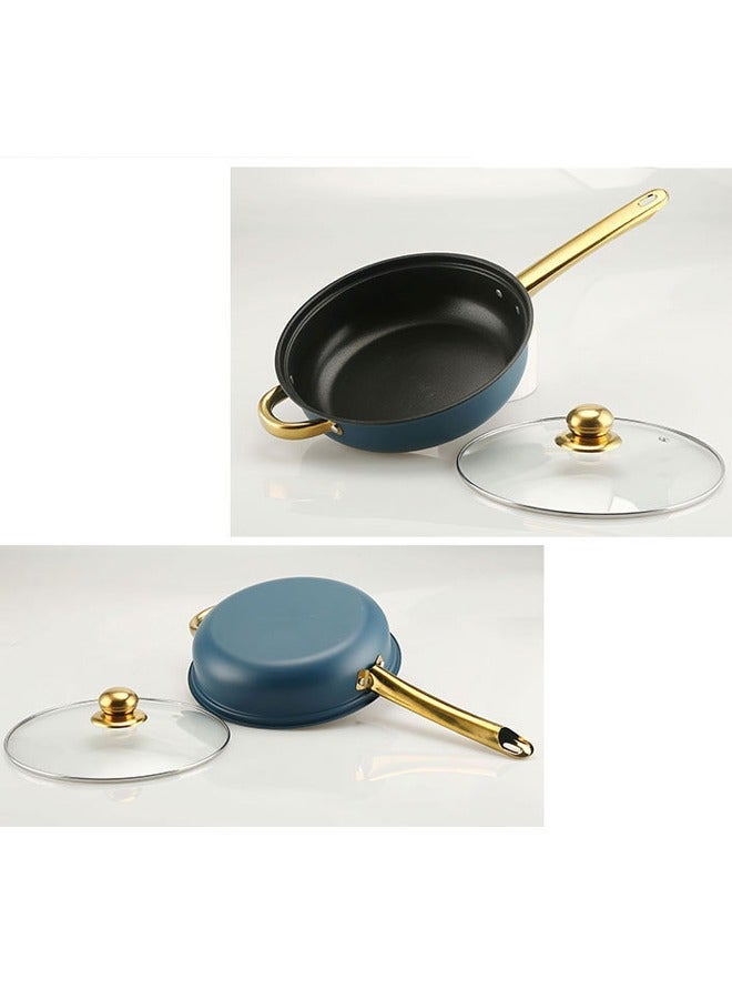 Sharpdo 12-Piece Pot Set 410 Stainless Steel Pot Set Soup Pot Frying Pan Milk Pot Cooking Pot Double-Ear Milk Pot 16/Soup Pot 18/20/22/24/Frying Pan 24CM(Blue) - Image 3